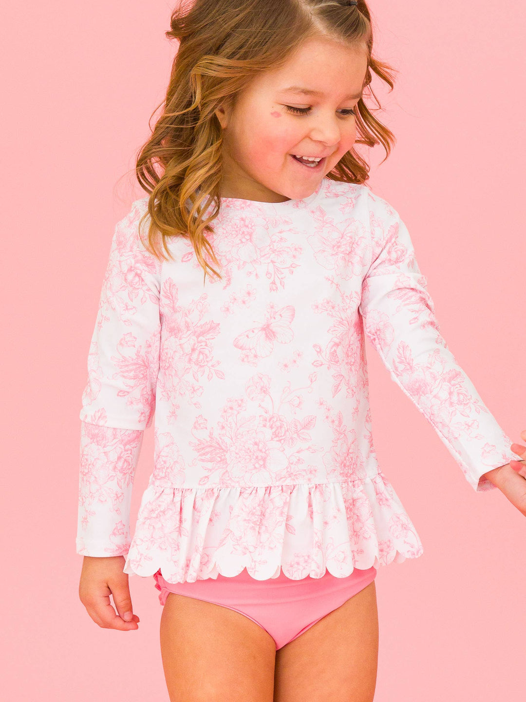 Pink Toile 2PC Rash Guard Set - RuffleButts