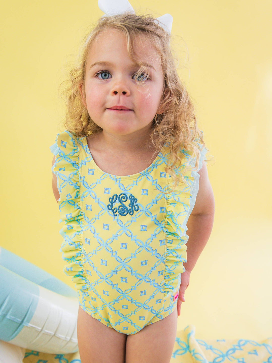 Girls Banana Coastal Charm Waterfall One Piece Swimsuit - RuffleButts