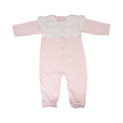 Pink Long Sleeve Footie with Lace Collar - Marcela