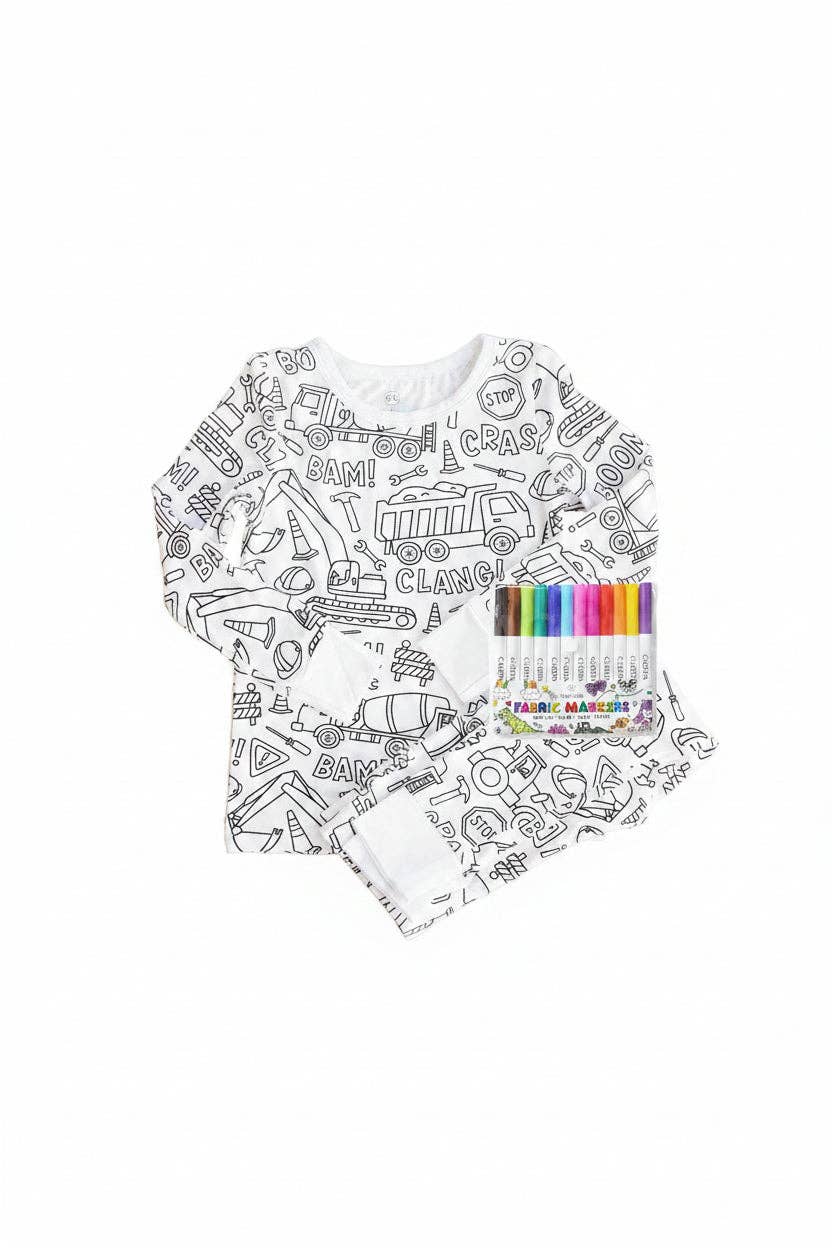 Construction Theme Colorable Pajama Set - Caden Lane