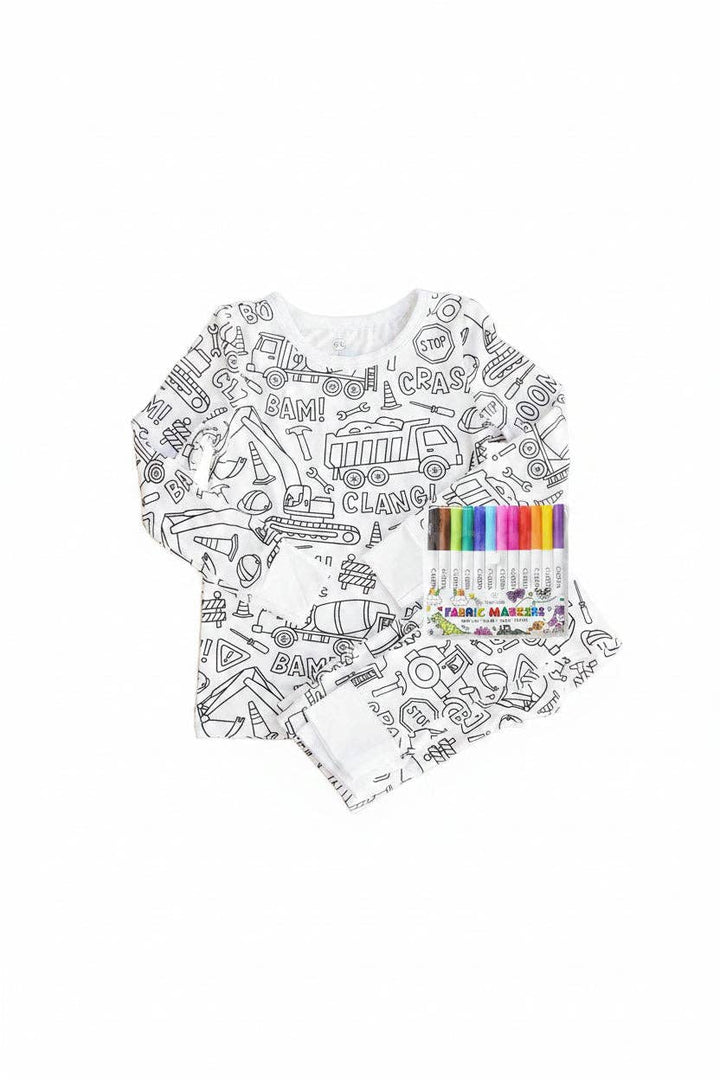 Construction Theme Colorable Pajama Set - Caden Lane