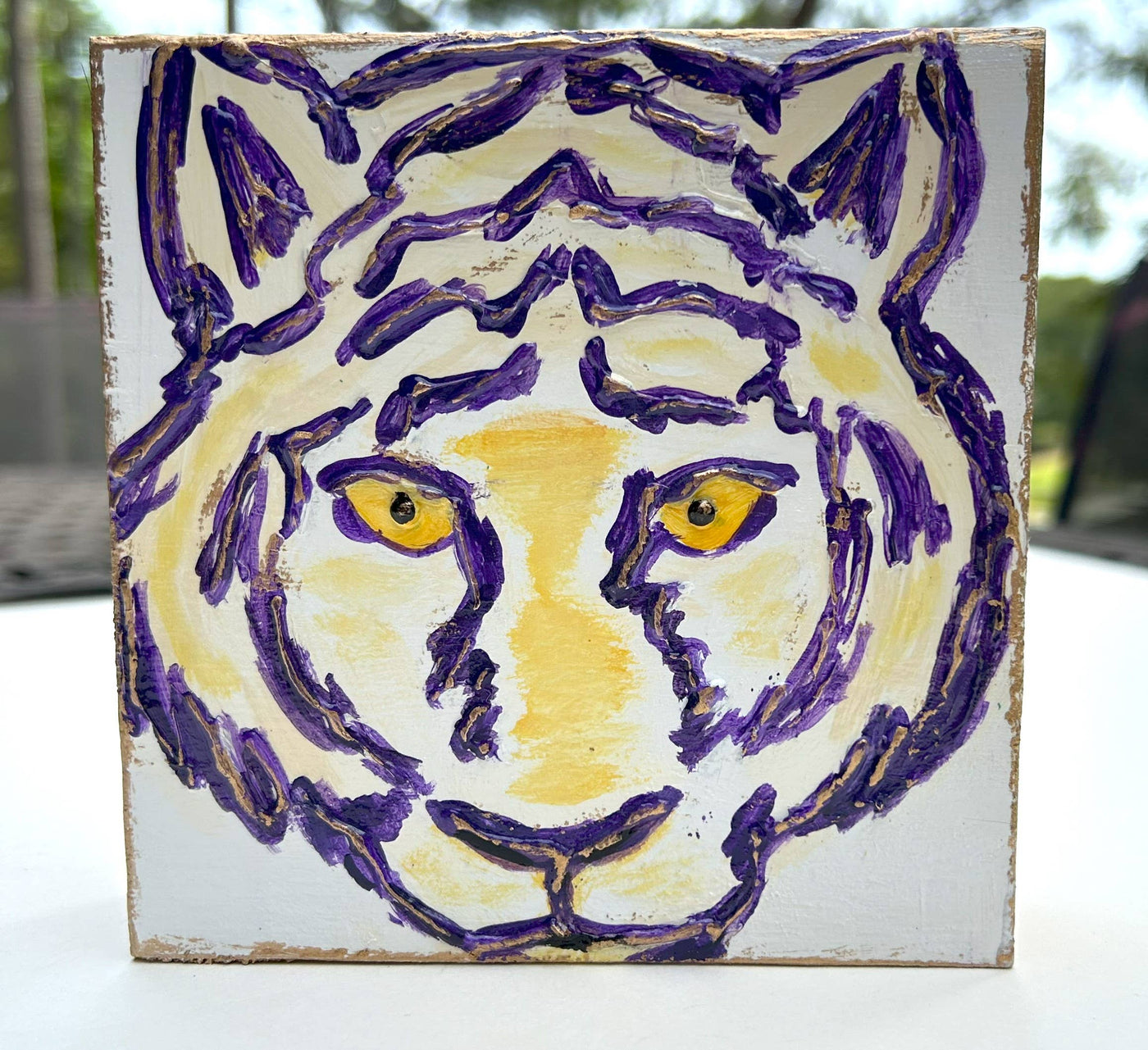 LSU Tiger Hand Painted Textured Block Canvas - Coddiwomple