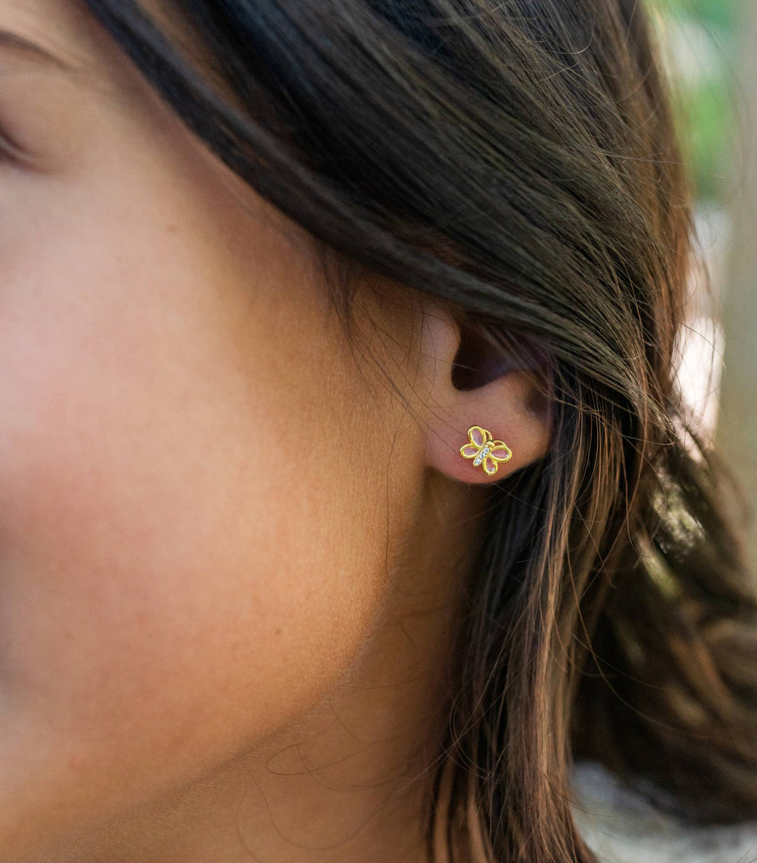 14K Gold Plated Girls Screw-Back Butterfly Earrings