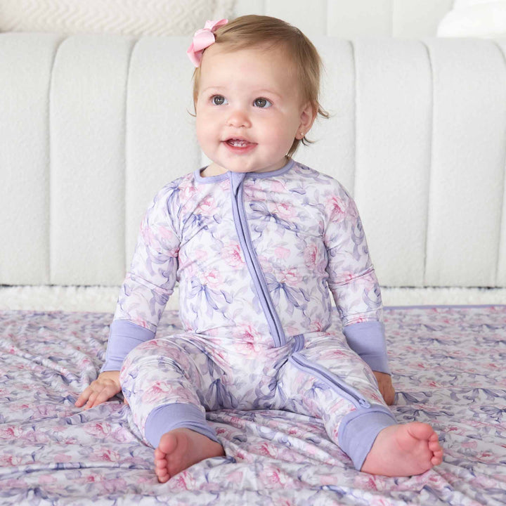 Lavender Bows & Roses Convertible Zip Romper - Caden Lane