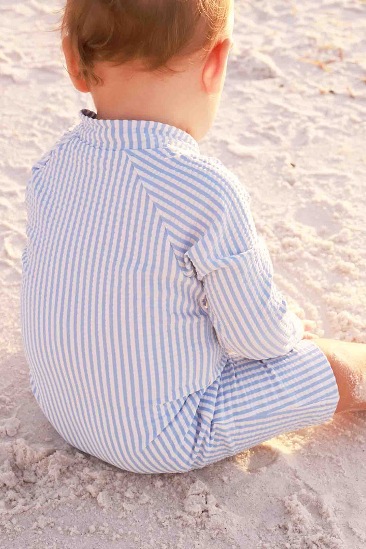 Boys Seersucker Rash Guard Swim - Caden Lane
