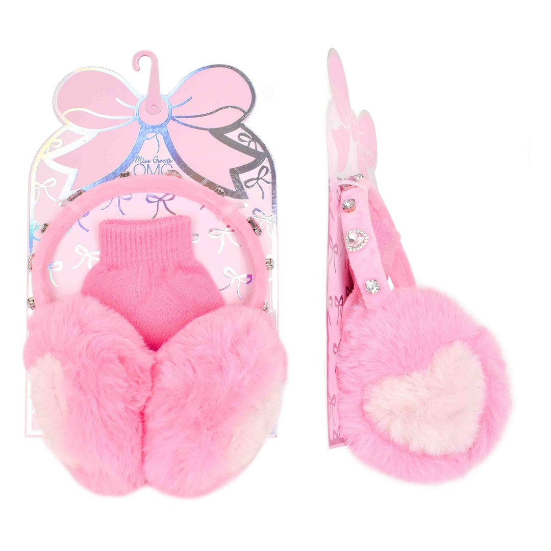 Pink Heart Earmuff & Glove Set - OMG Accessories