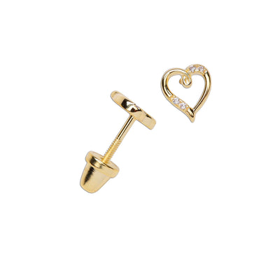Girls 14K Gold Heart Screw Back Earrings - Cherished Moments