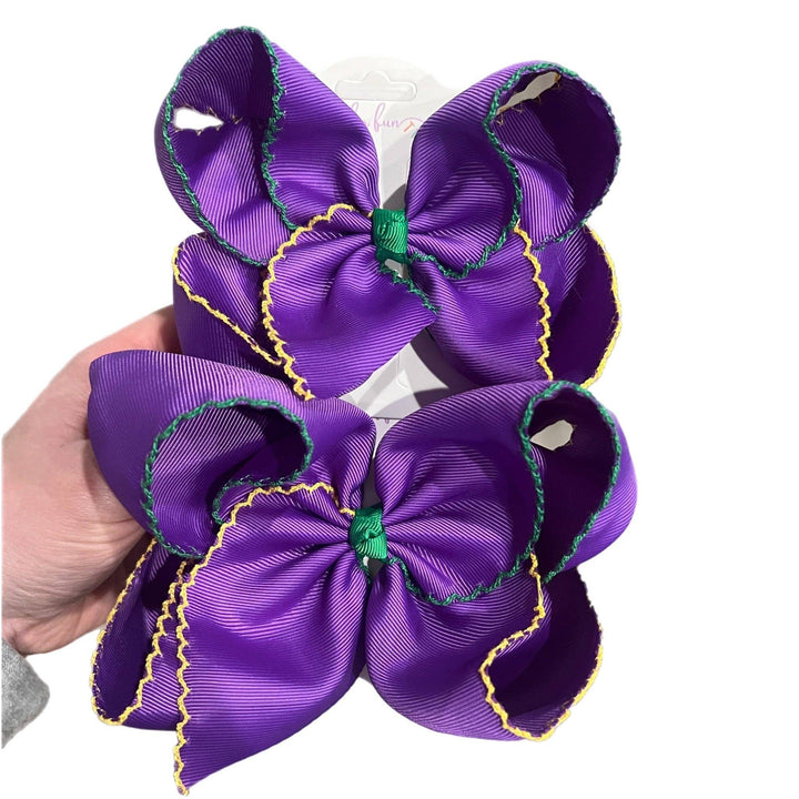 Just For Fun Threads and Co LLC - Mardi Gras Purple Moonstitch Hair Bow