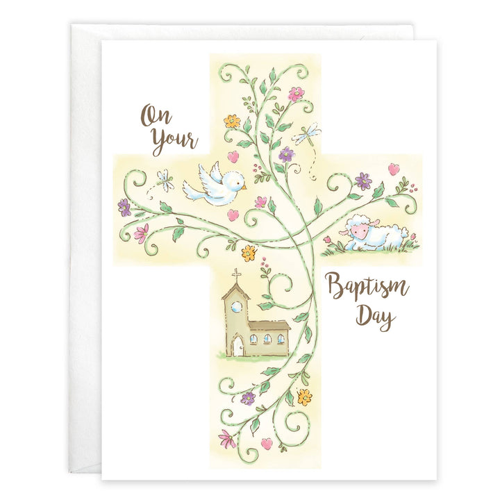 With Scripture Religious Greeting Card - Baptism Cross - GINA B DESIGNS -