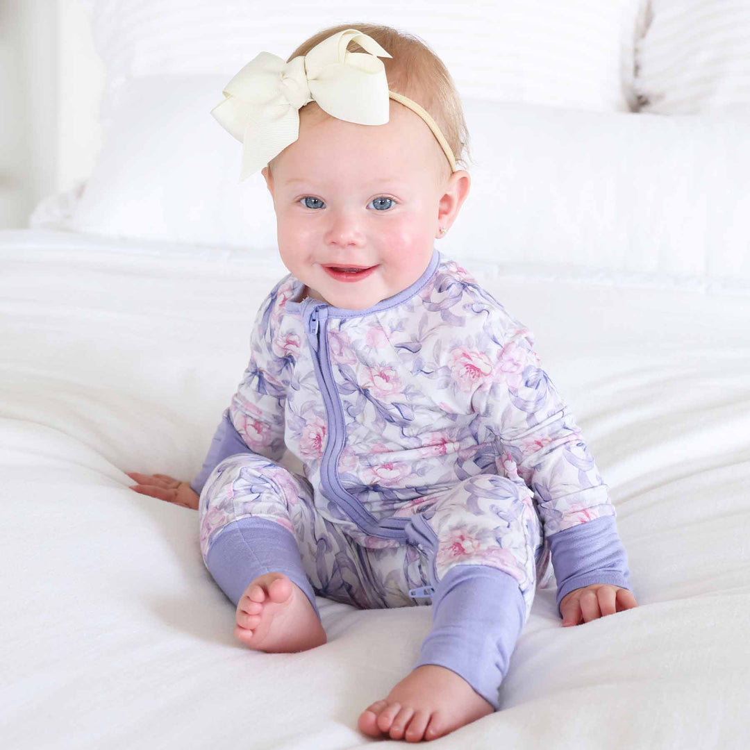 Lavender Bows & Roses Convertible Zip Romper - Caden Lane