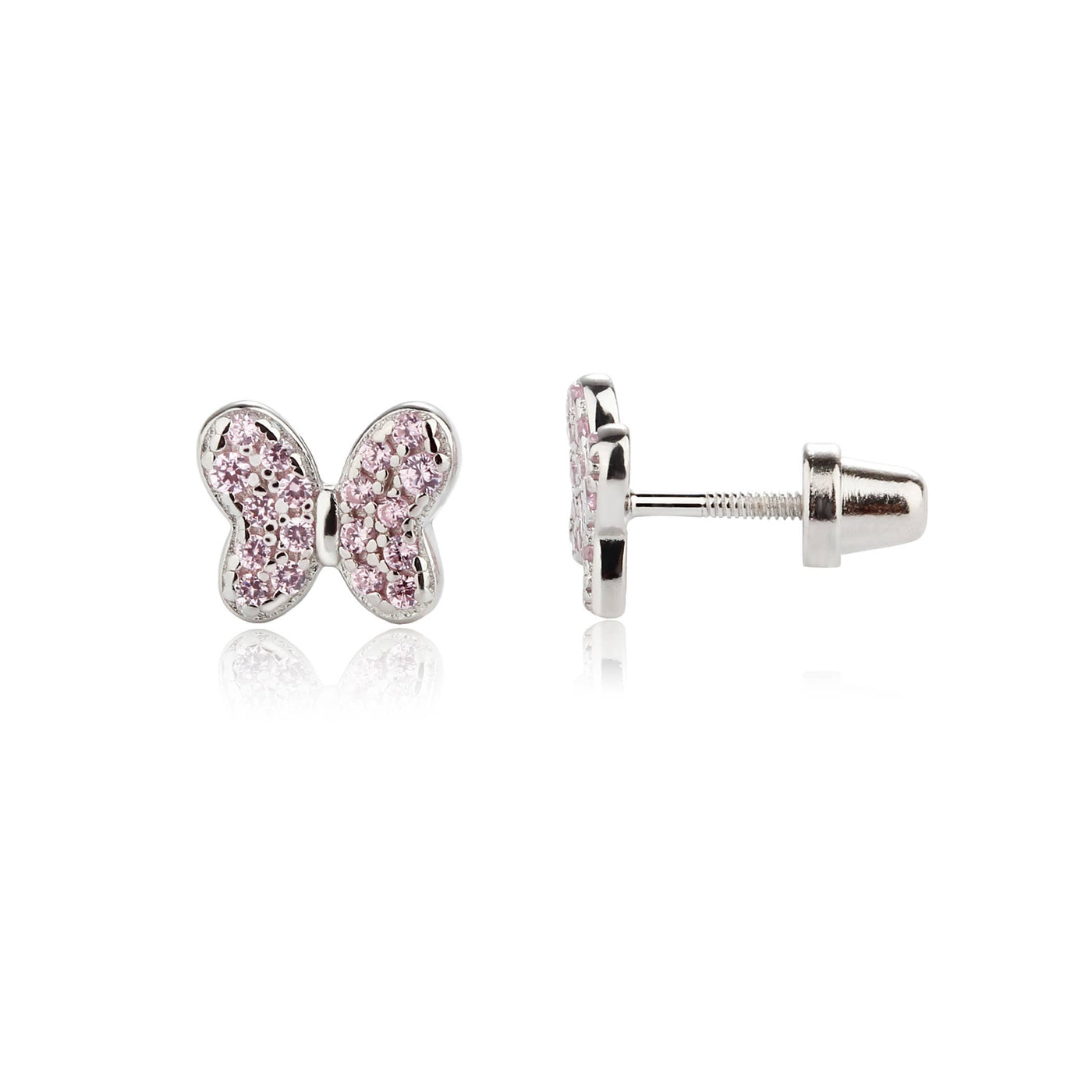 Girls Pink Butterfly Sterling Silver Screw Back Earrings - Cherished Moments