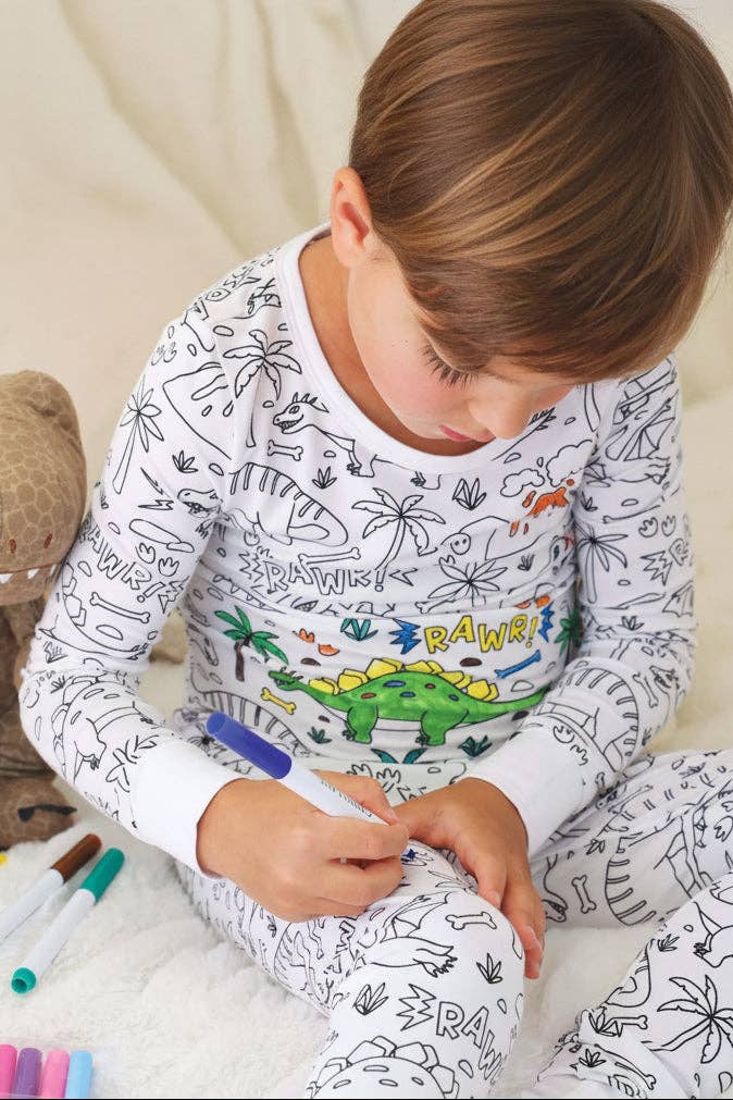 Dinosaur Colorable Two Piece Pajama Set  - Caden Lane