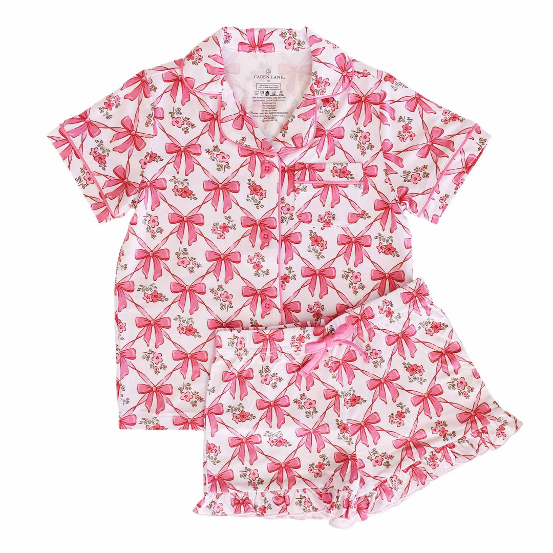 Shorts Pajama Set Pink Bows - Caden Lane