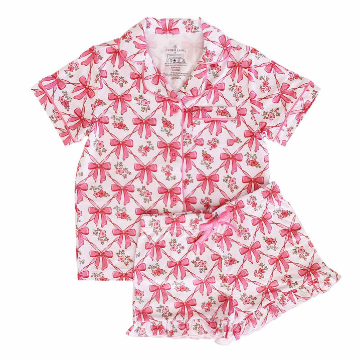 Shorts Pajama Set Pink Bows - Caden Lane