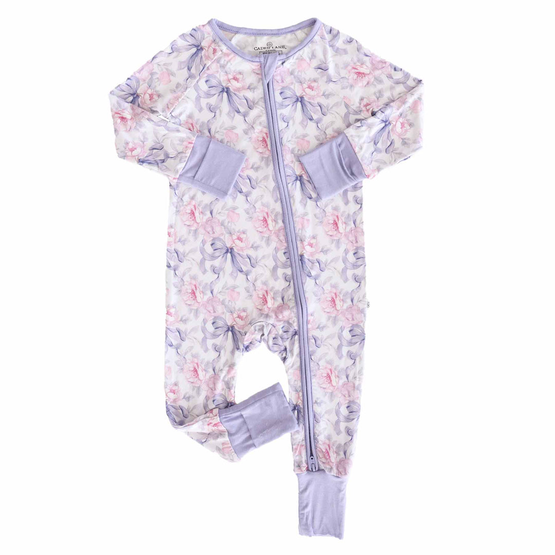 Lavender Bows & Roses Convertible Zip Romper - Caden Lane