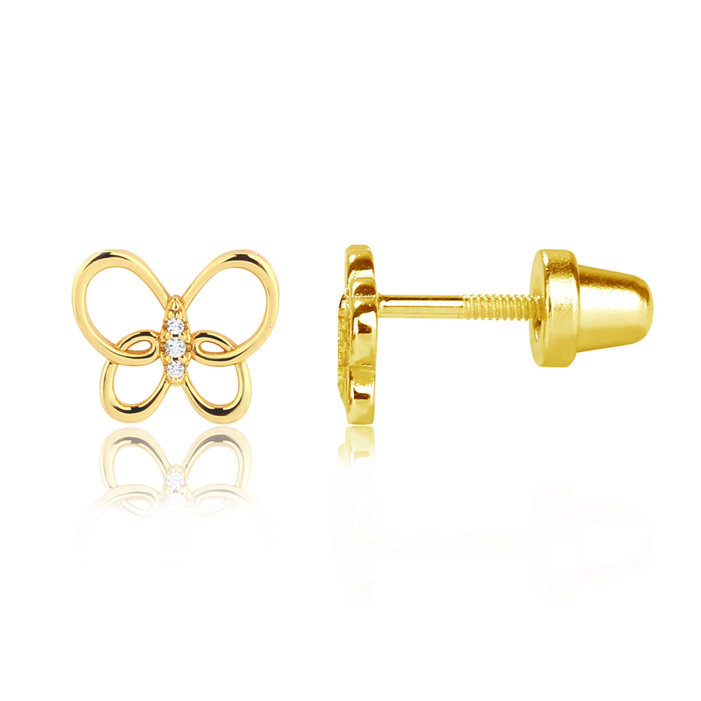Girls 14K Gold Screw Back Butterfly Earrings - Cherished Moments