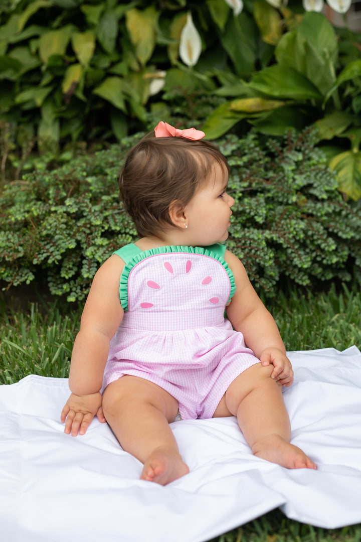Watermelon Pink Seersucker Bubble - Zuccini Kids