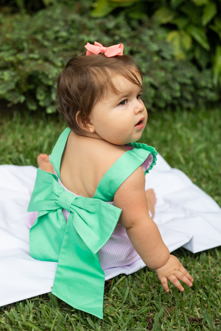 Watermelon Pink Seersucker Bubble - Zuccini Kids