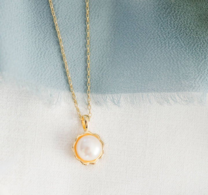 Girls 14K Gold-Plated White Pearl Necklace for Toddler, Kids
