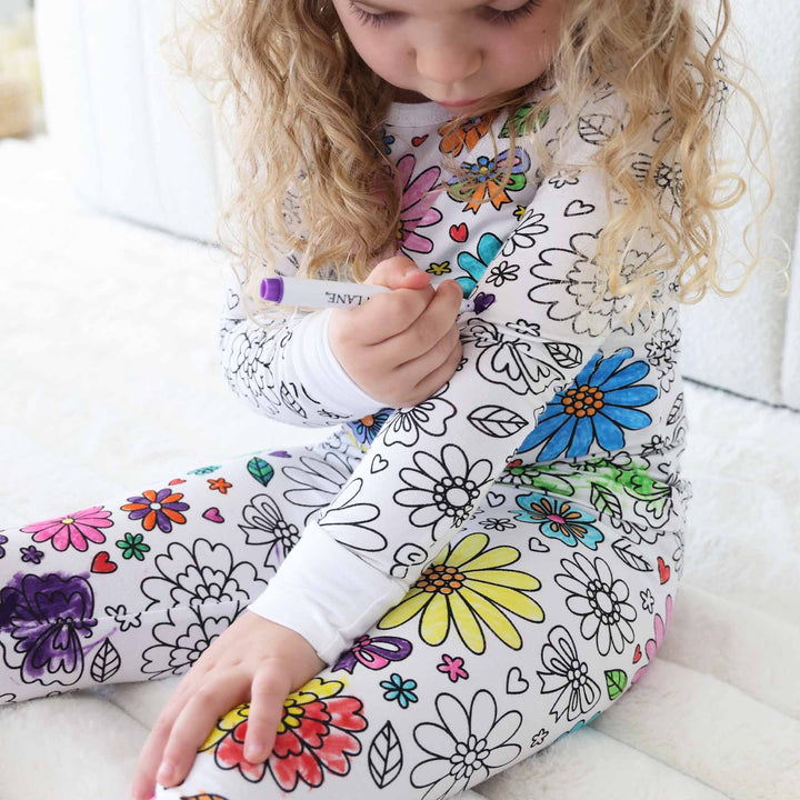 Colorable Flowers Pajama Set - Caden Lane