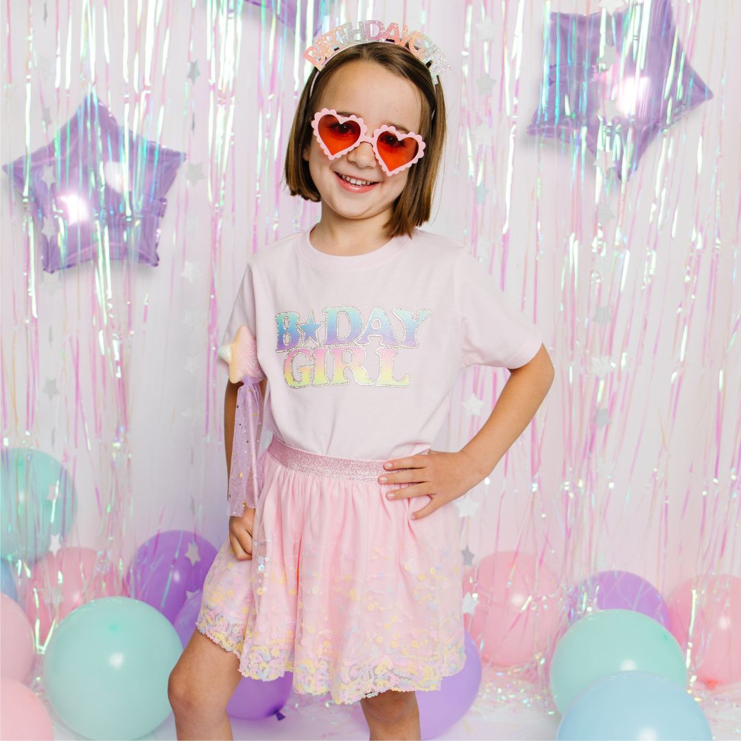 Pastel Rainbow Bday Girl Patch Short Sleeve T-Shirt - Sweet Wink