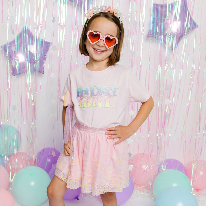 Pastel Rainbow Bday Girl Patch Short Sleeve T-Shirt - Sweet Wink