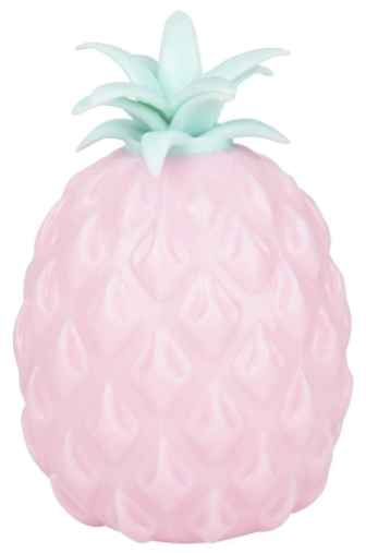 Pink pineapple-shaped object with a light blue top on a white background