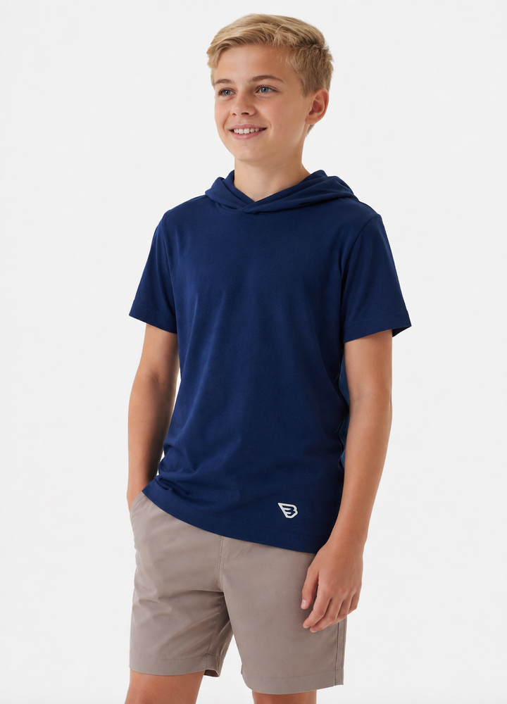 Navy Short Sleeve Performance Hoodie - Burlebo