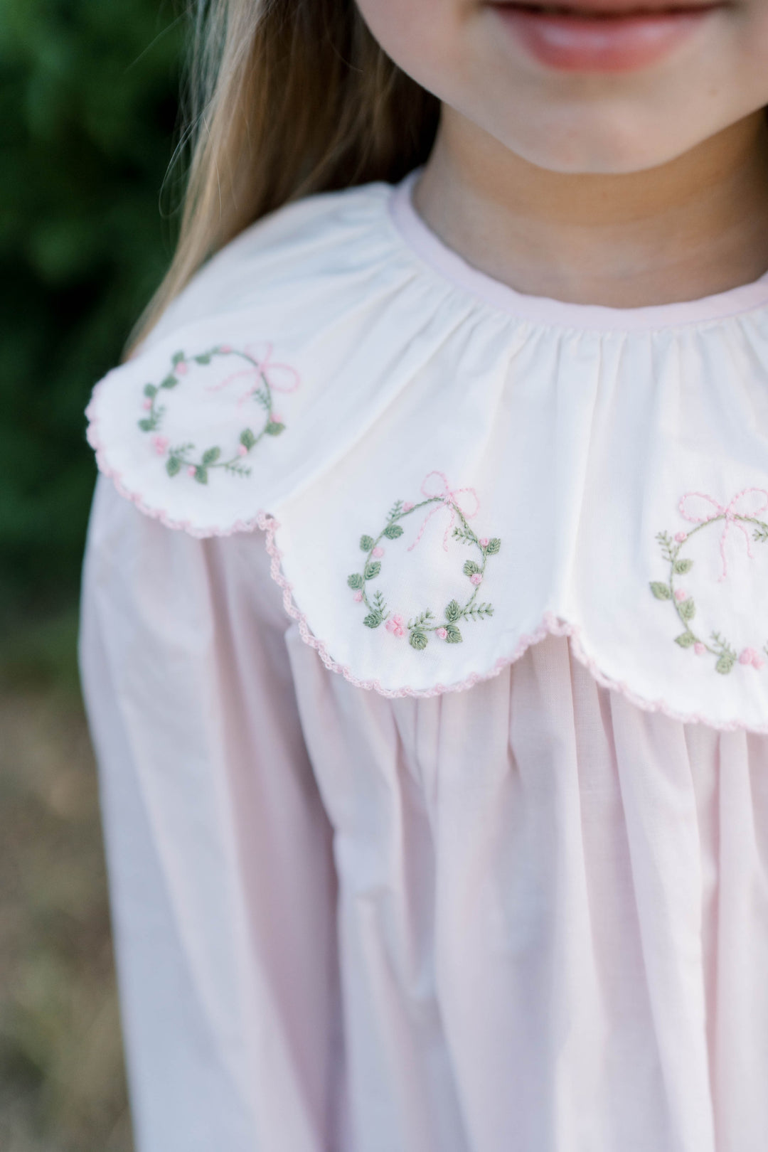 Pink Batiste Dress with Wreath Embroidery - Lullaby Set