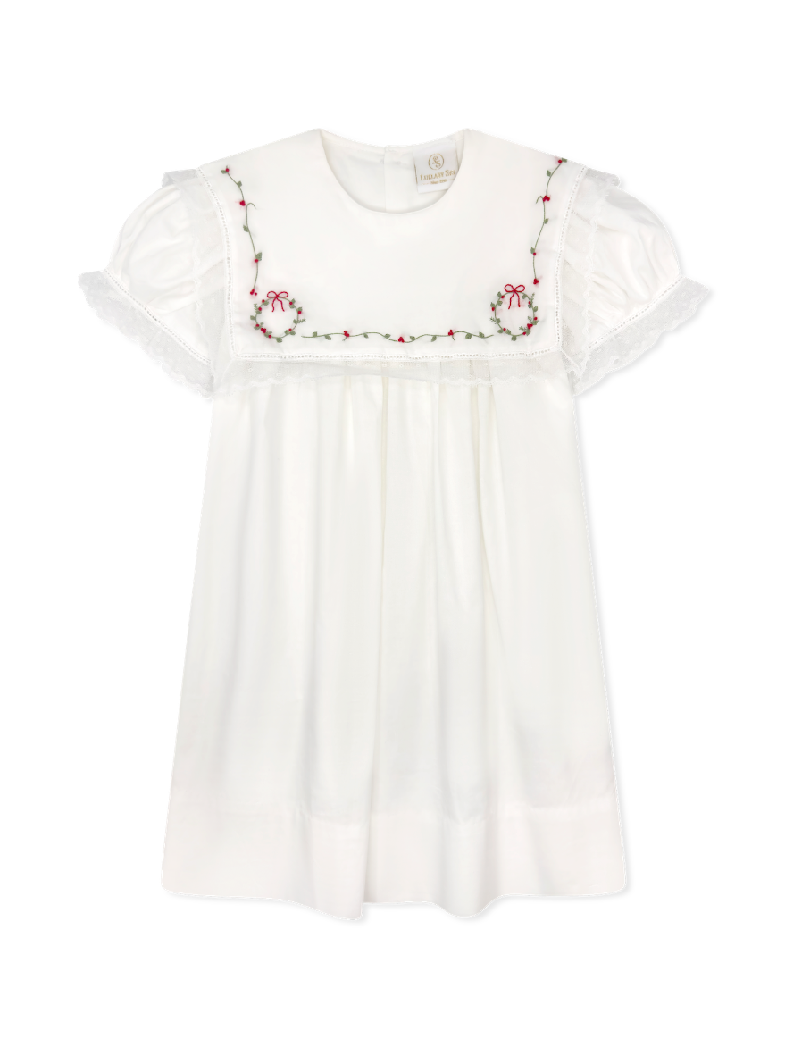 White Lace with Wreath Embroidery Batiste Holiday Dress - Lullaby Set