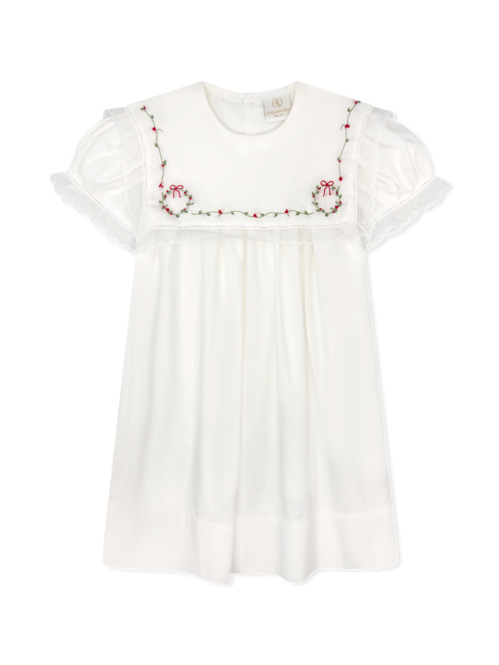 White Lace with Wreath Embroidery Batiste Holiday Dress - Lullaby Set