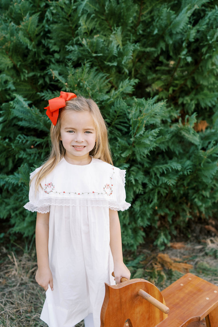 White Lace with Wreath Embroidery Batiste Holiday Dress - Lullaby Set