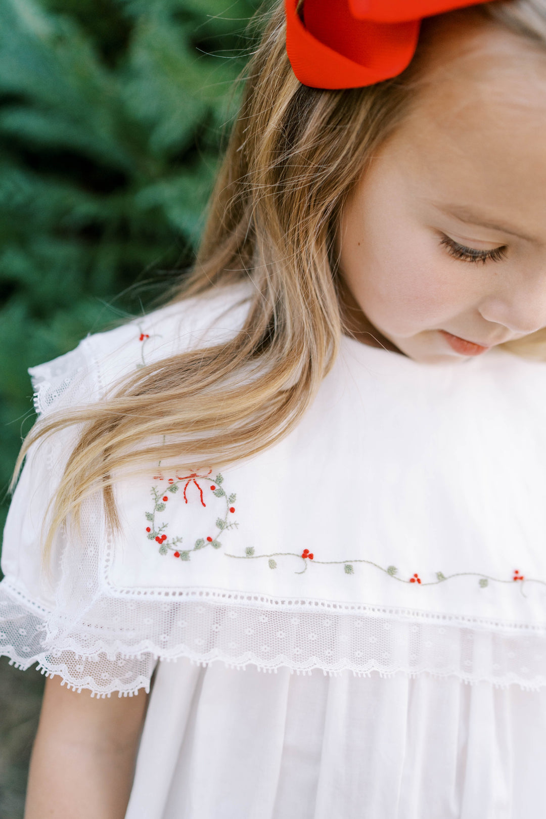 White Lace with Wreath Embroidery Batiste Holiday Dress - Lullaby Set