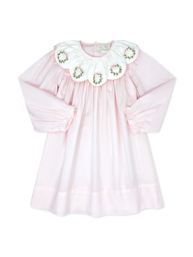 Pink Batiste Dress with Wreath Embroidery - Lullaby Set