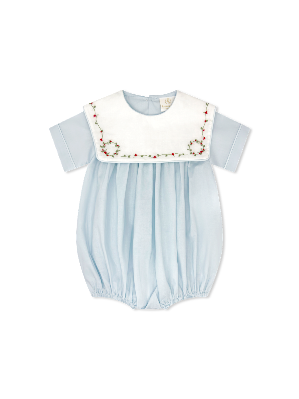 Boys Bubble with Holly Embroidery in Blessings Blue - Lullaby