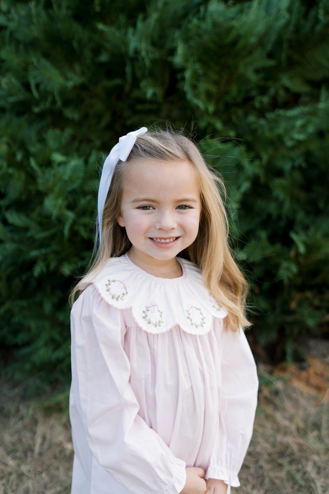 Pink Batiste Dress with Wreath Embroidery - Lullaby Set