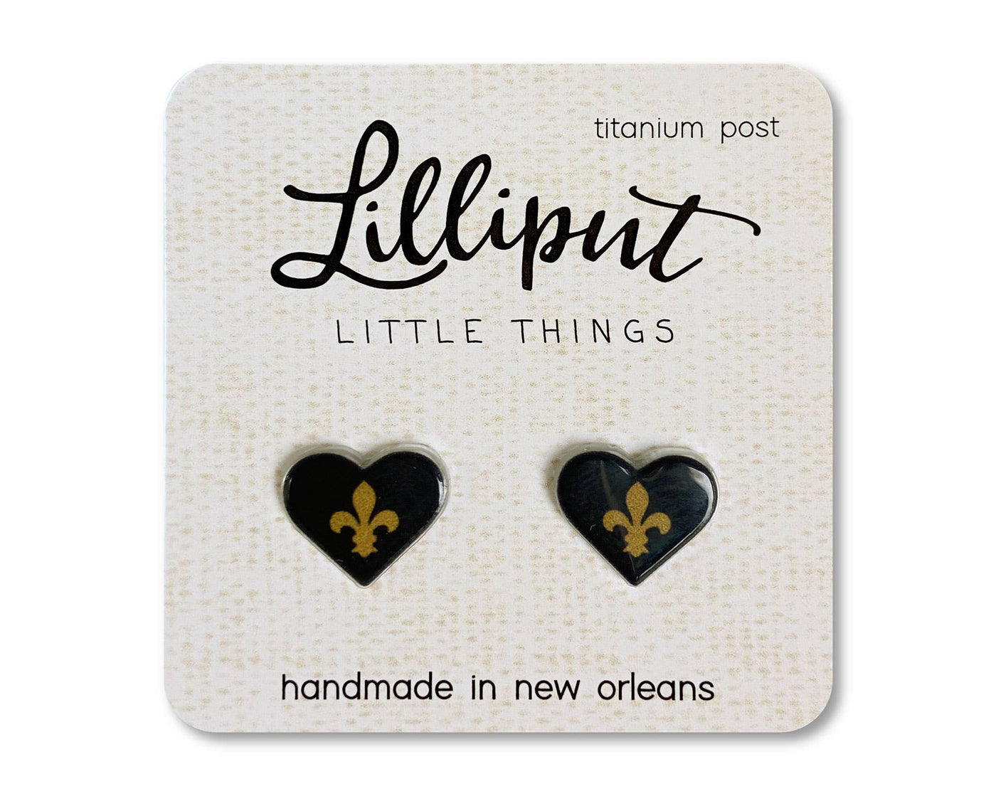 Saints Football Heart Earrings - Lilliput New Orleans, LA