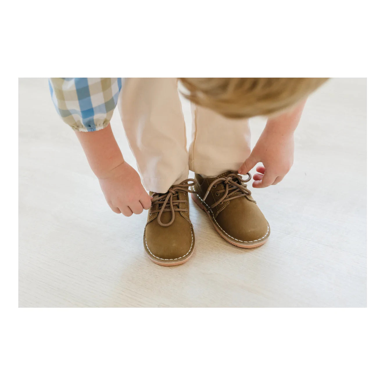 Boys Leather Lace Up Shoes - Brown, Nubuck Khaki & White