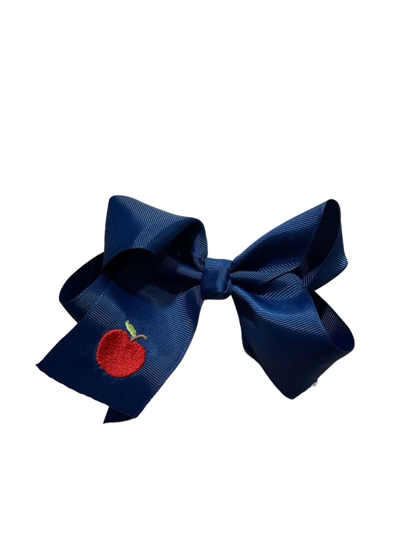 6 Inch Embroidered Apple Bows - Navy or White