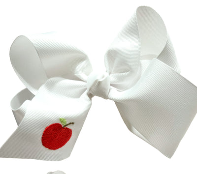 6 Inch Embroidered Apple Bows - Navy or White