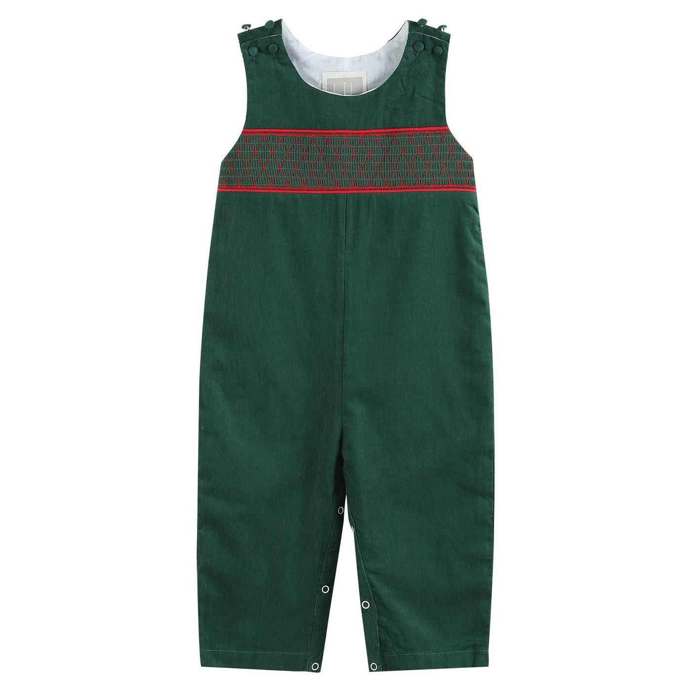 Green Christmas Smocked Longall Jon Jon - Lil Cactus 6/12M