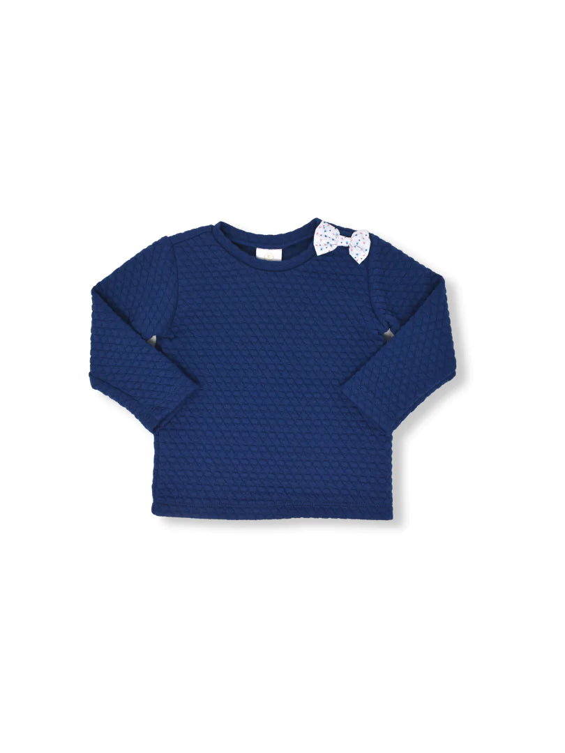 Girls Quilted Navy Pullover with Bow - 12M